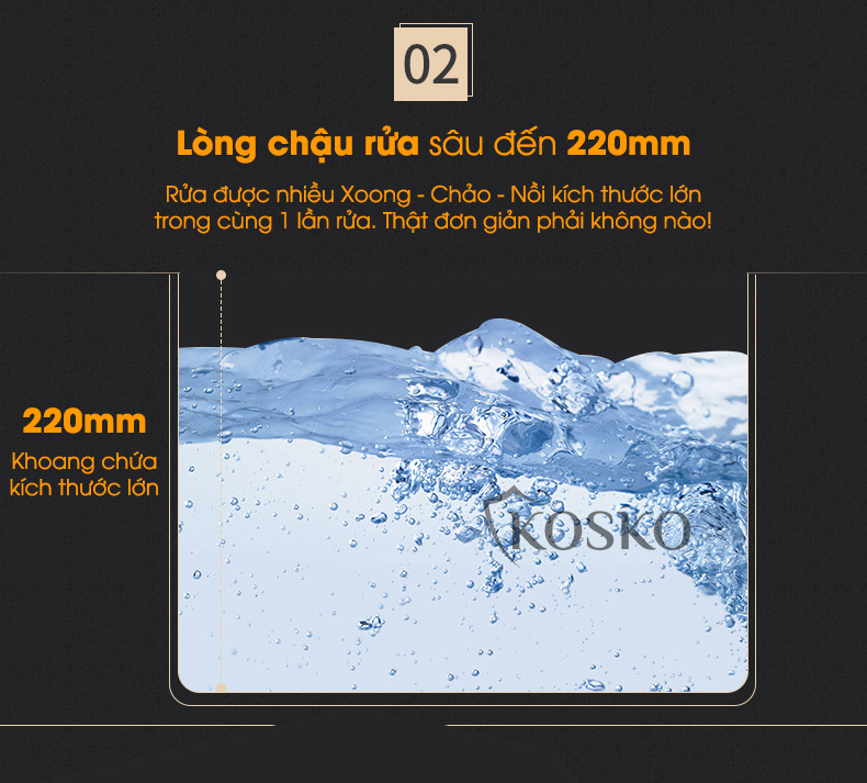 Bồn rửa chén inox 304 KOSKO, chậu rửa chén bát 82x45cm đúc lệch lắp được nhiều loại vòi nước rửa chén