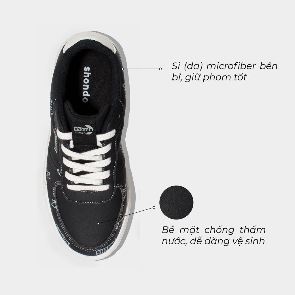 Giày Sneaker Nam Nữ Shondo Sneaker Class 1 Monogram Đen SND0110