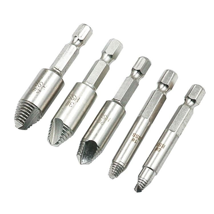 5Pcs Damaged Screw Remover 1/4"Hex Shank Hss Broken Breakage Head Stripped Screw Bolt Remover Extractor