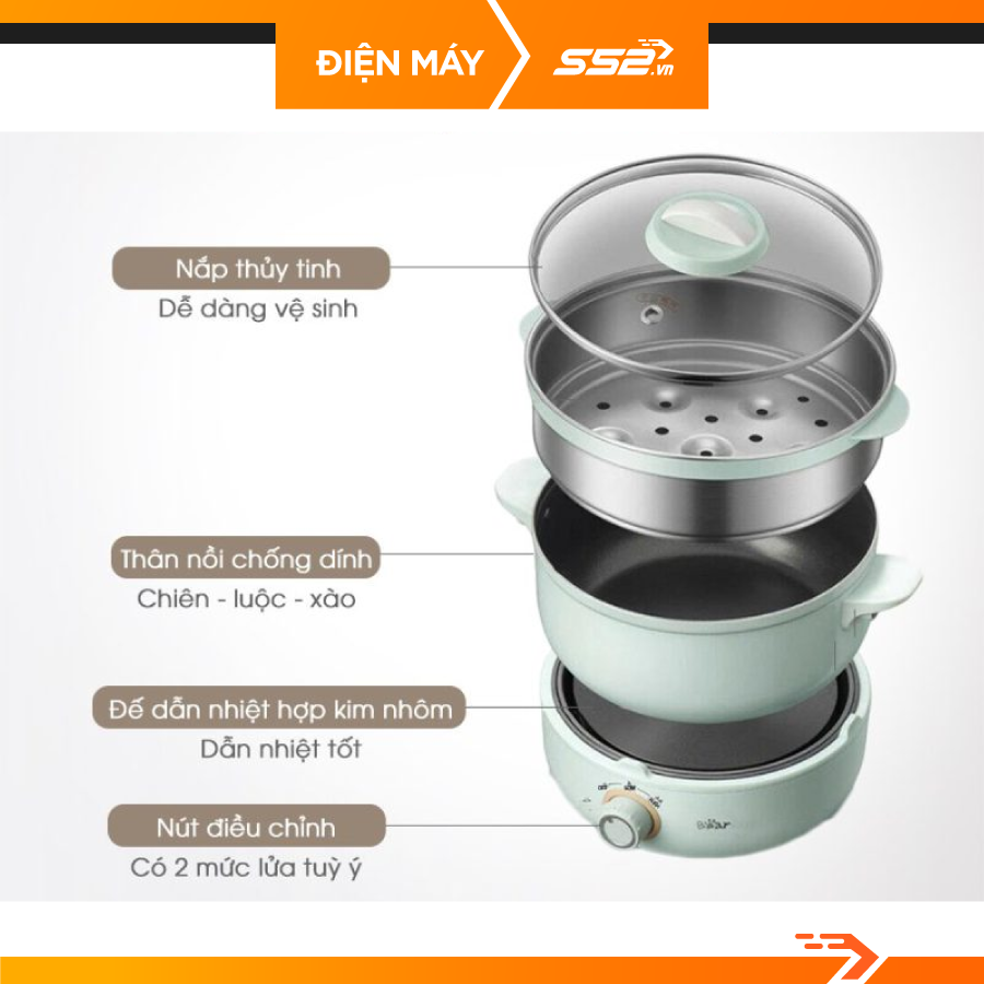 Nồi điện đa năng Bear 2.5 lít MC-B25V1 (kèm lồng hấp) - Hàng Chính Hãng