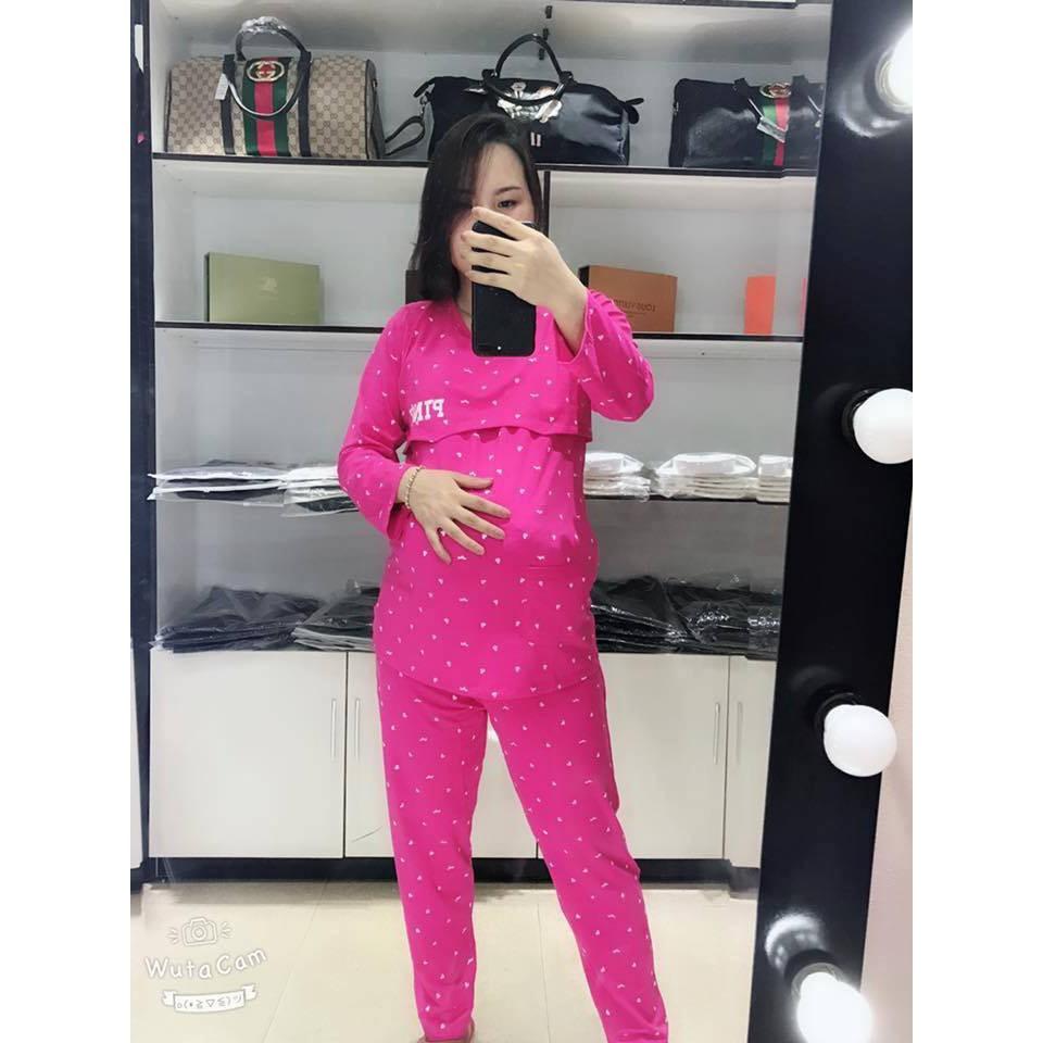 Bộ pink dài mở nắp mặc bầu và sau sinh