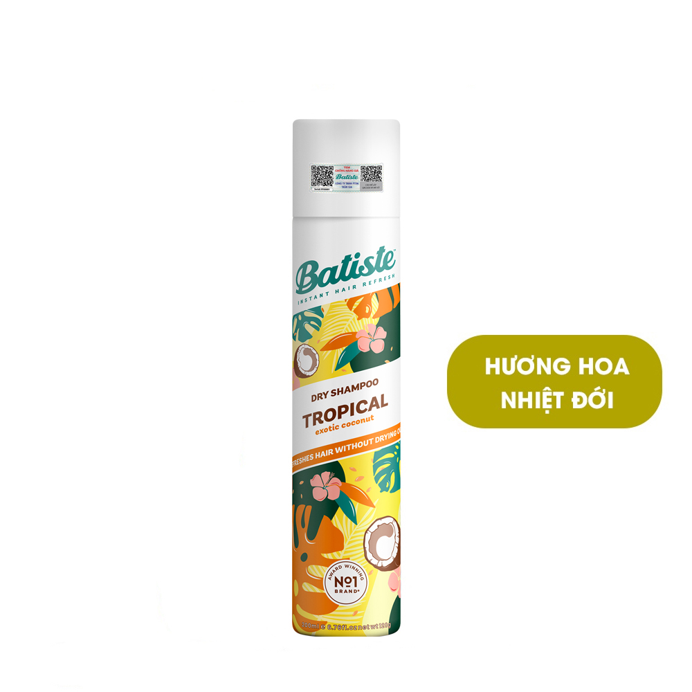 Dầu Gội Khô Batiste Hương Hoa Nhiệt Đới - Batiste Dry Shampoo Coconut &amp; Exotic Tropical 200ml