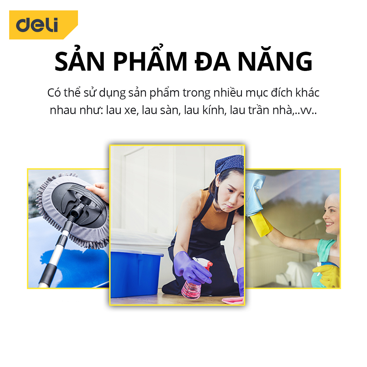 Cây Lau Bụi, Lau Nhà Deli, Có Thể Tháo Rời, Điều Chỉnh Độ Dài Tiện Dụng, Lau Xe, Lau Kính, Lau Sàn Đa Năng - DL8064