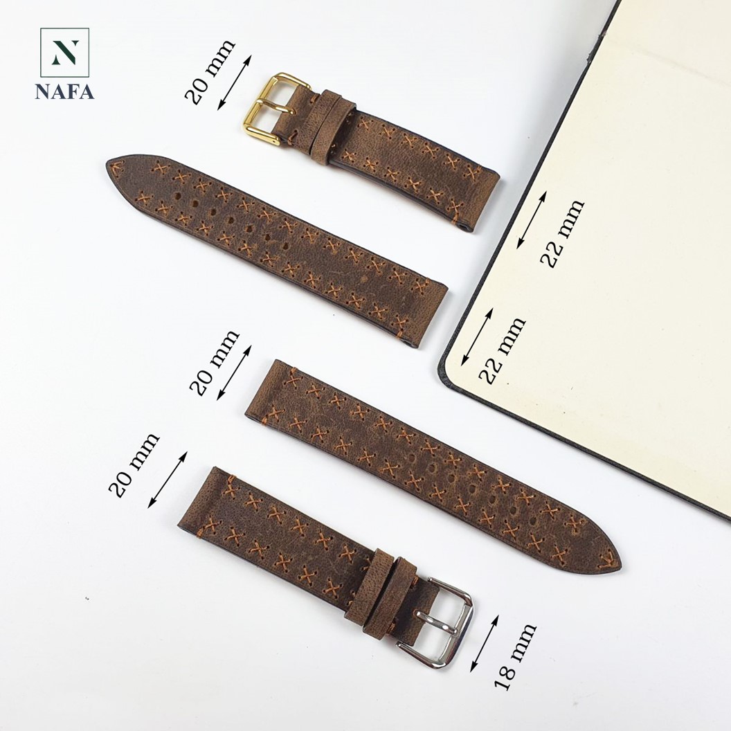 Dây đồng hồ nam handmade thủ công da bò sáp NAFA AL117 đường may bền bỉ, tinh tế