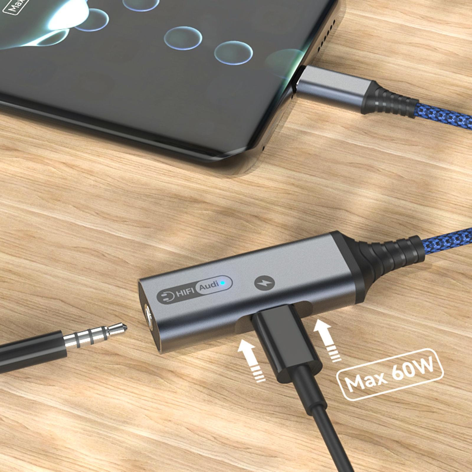 2 in 1 USB Type C to AUX Charger Adapter PD 60W Fast Charging