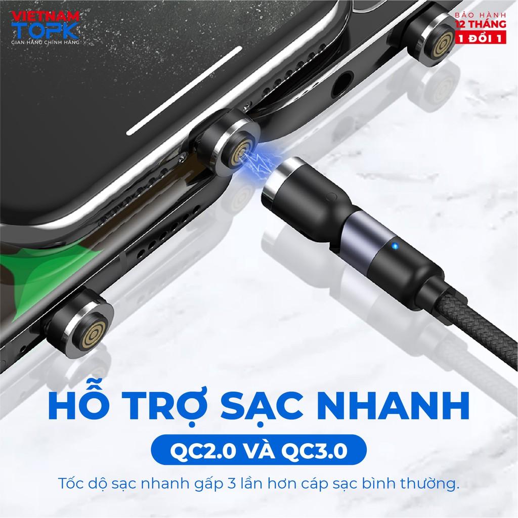 Dây sạc nam châm iPhone Type-C Micro USB TOPK AM66 - Sạc nhanh QC 3.0 - Hàng chính hãng