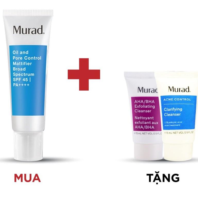 Kem chống nắng Murad Oil and Pore Control Mattifier SPF 45 | PA++++ 50ml TẶNG Srm AHA/BHA + Clarifying Cleanser 15ml