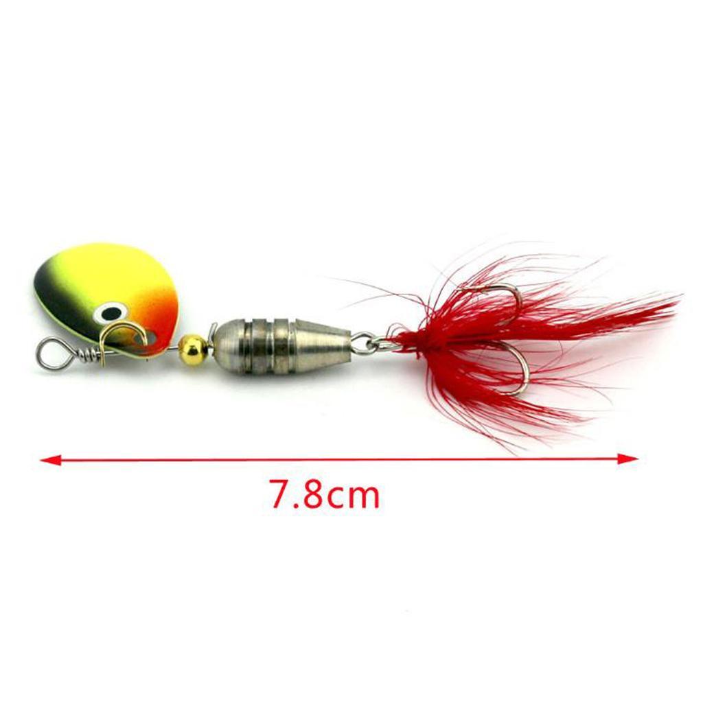 Spoon Fishing Lure Hard Metal Lure Spinnerbait Crankbait with Treble Hooks Bright Red Artificial Feathers