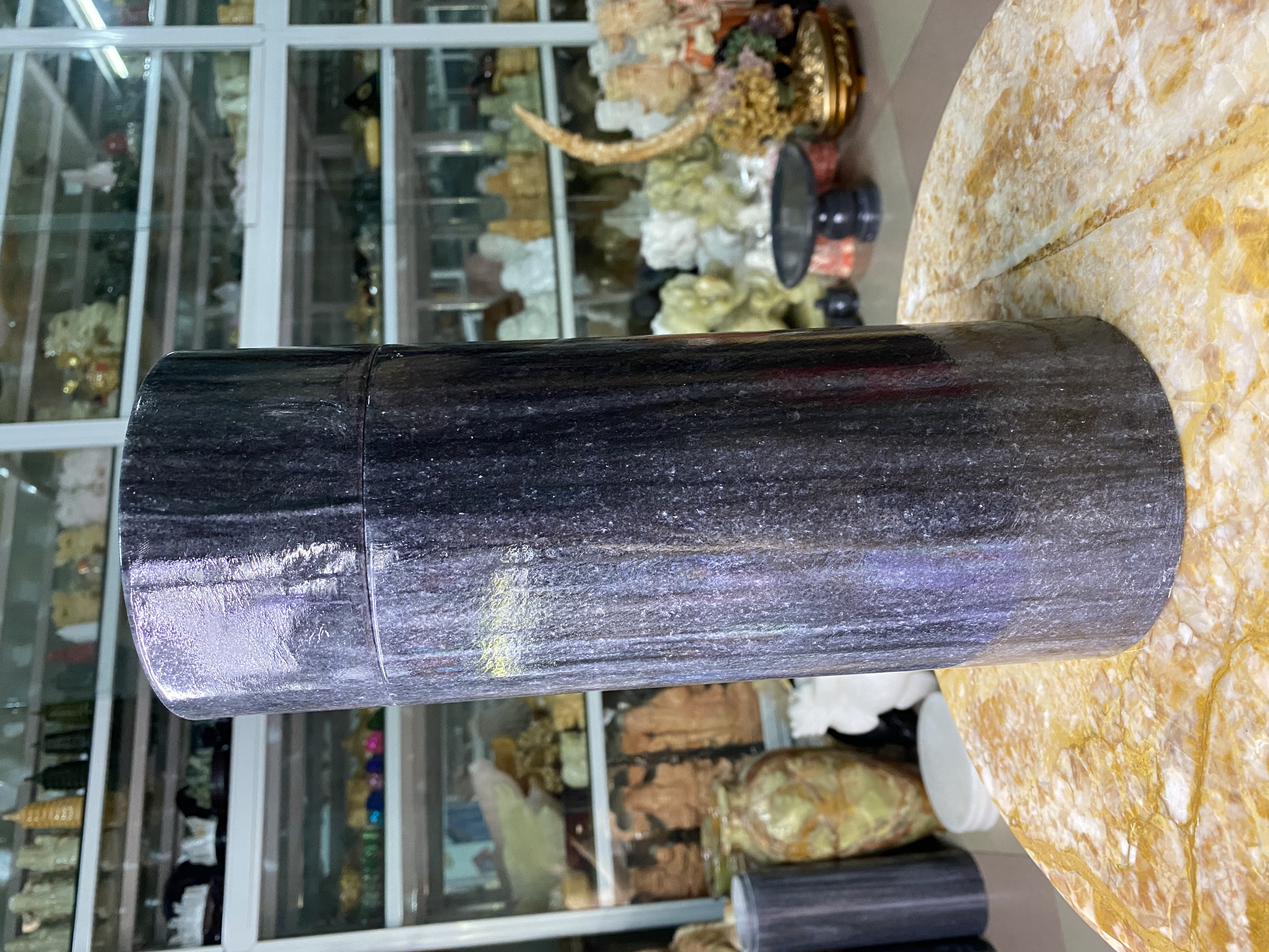 Ống Hương, Ống Đựng Hương Có Nắp Đậy Đá Cẩm Thạch Đen - cao 28.5cm