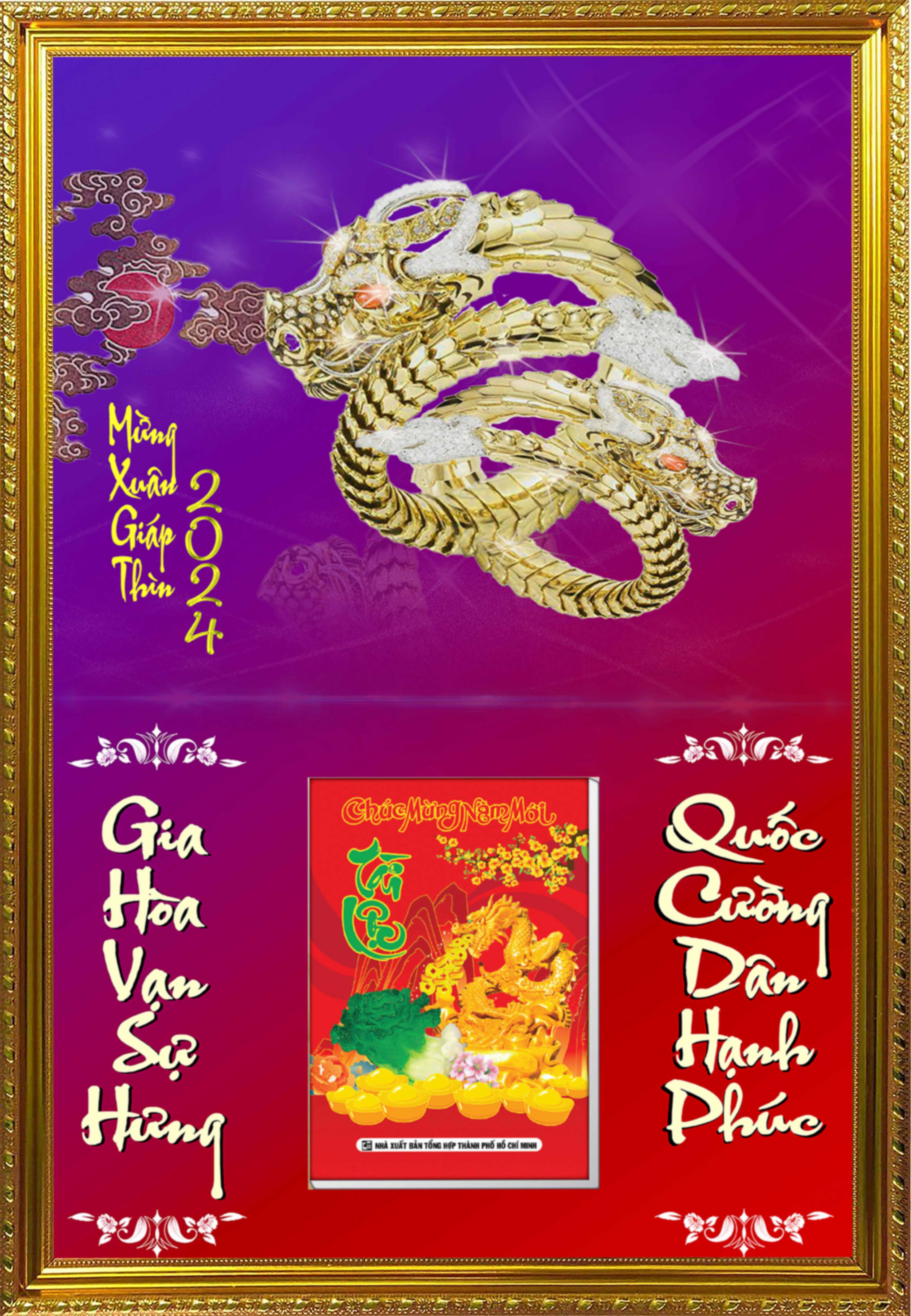 Lịch Tết 2024 Treo Tường Tráng Gương Khung Xi Vàng Phù Điêu Sang Trọng XV01