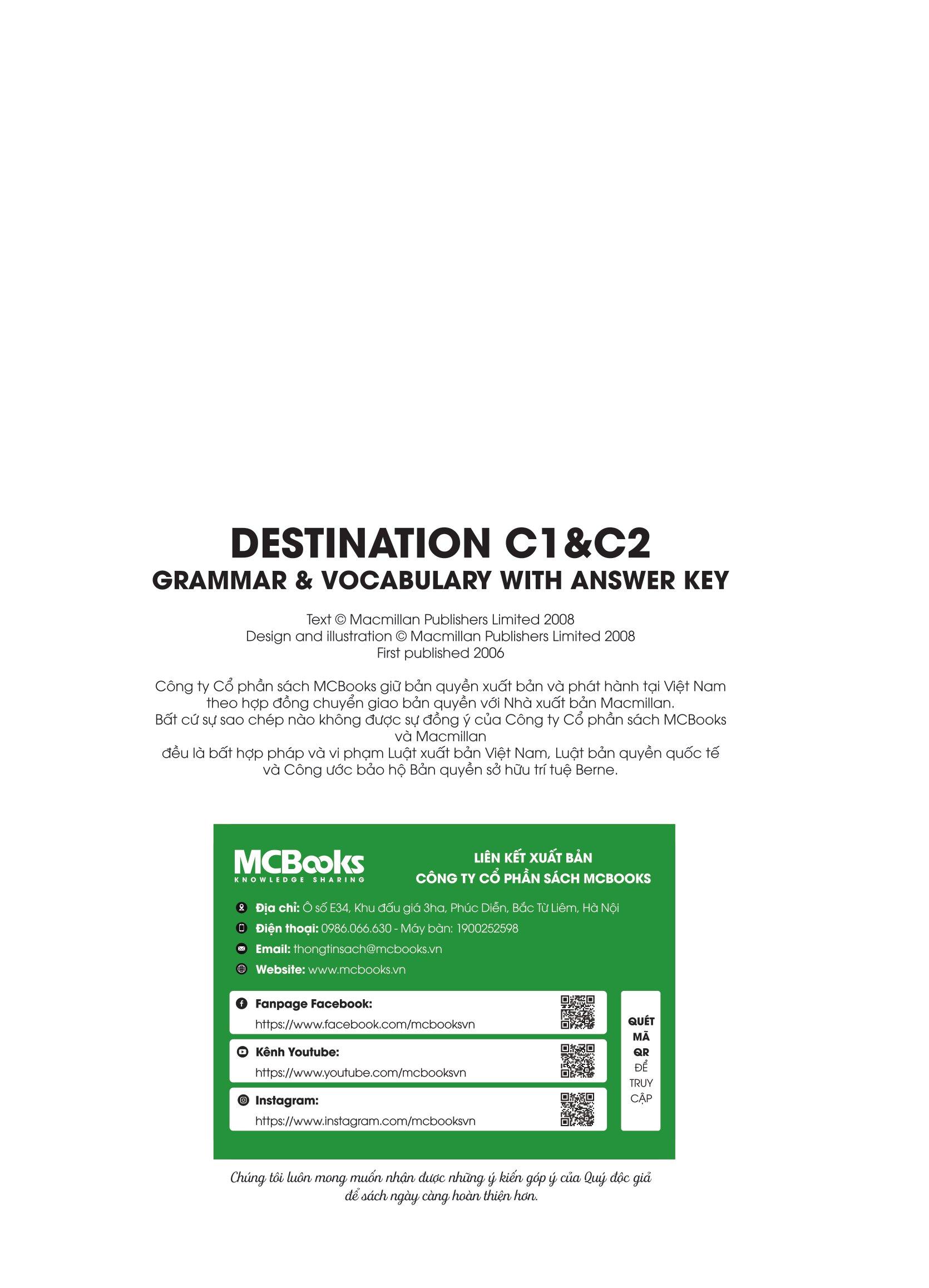 Destination C1 And C2 - Grammar And Vocabulary with Answer Key