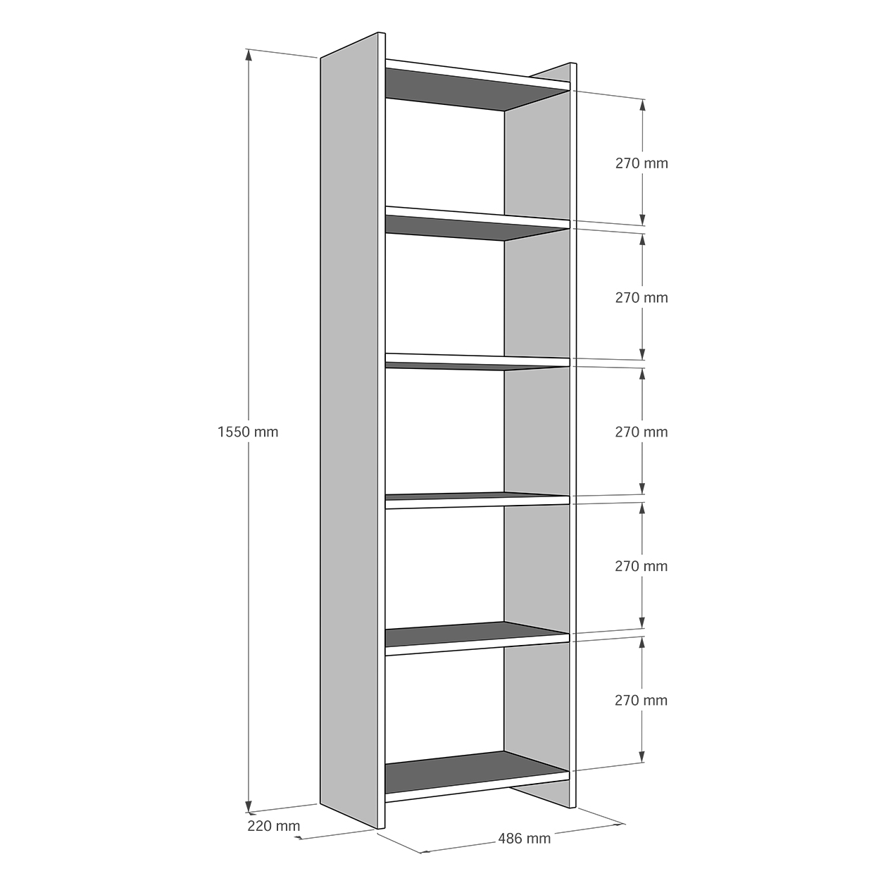 Kệ Sách Gỗ Để Sàn Phòng Khách SIB Decor Gỗ Chống Ẩm, Kèm Pát Chống Đổ An Toàn Cỡ Lớn 155 x 48,6 x 22cm