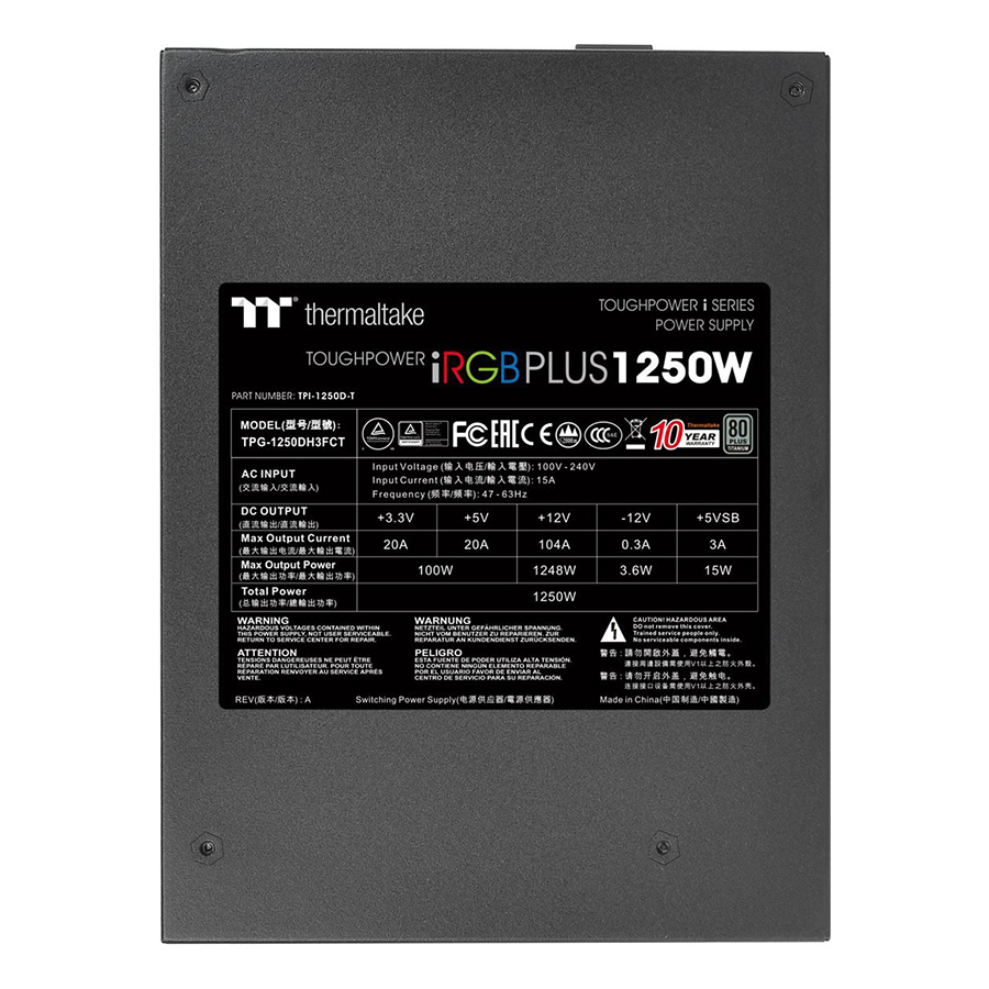 Nguồn Máy Tính PSU Thermaltake Toughpower iRGB 1250W Titanium 140mm PS-TPI-1250DPCTEU-T - Hàng Chính Hãng