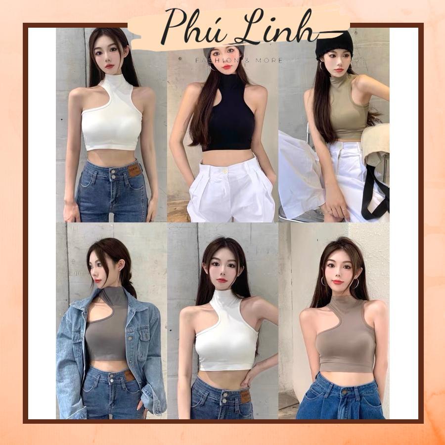 MS637 Áo kiểu nữ cổ yếm cao cut out sát nách croptop cá tính