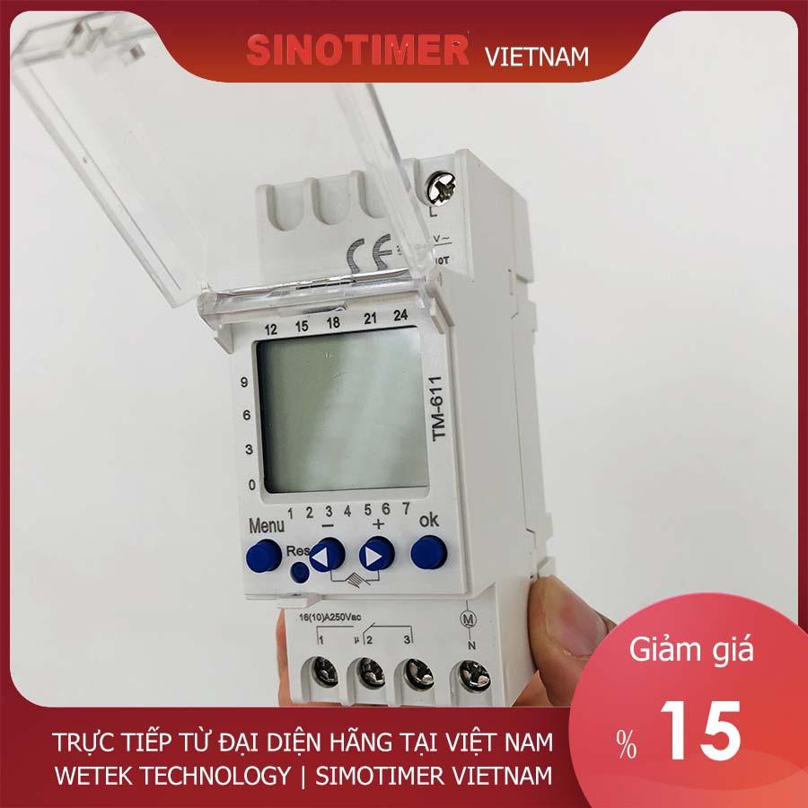 Timer 24h 7 ngày Sinotimer TM 611, 16A, cài theo 1 phút, 58 chương trình on off mỗi ngày, hàng loại công nghiệp