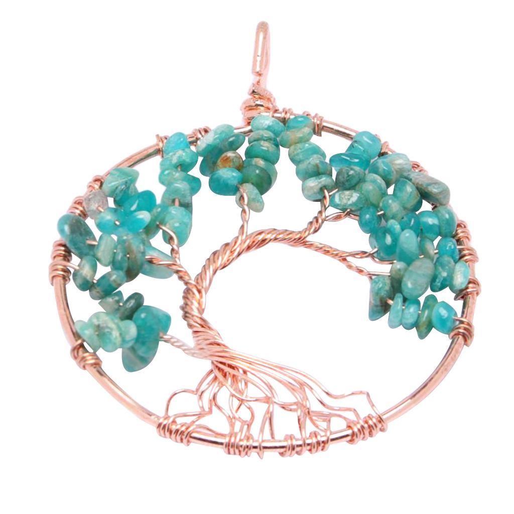 Tree of Life Pendant Crystal Necklace Gemstone Fashion Jewelry Pink