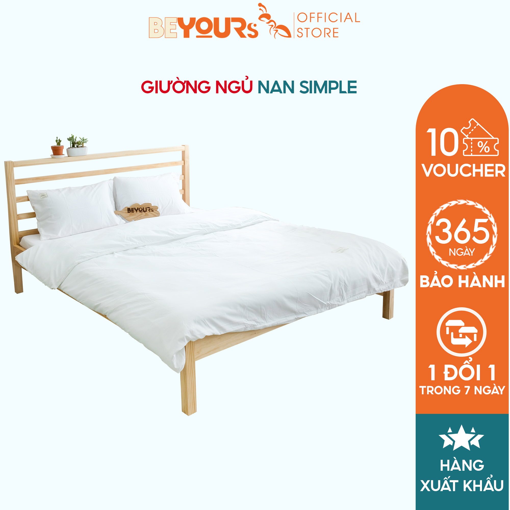 Giường Ngủ Gỗ Nan Simple Bed Nội Thất Kiểu Hàn BEYOURs - Gỗ Tự Nhiên