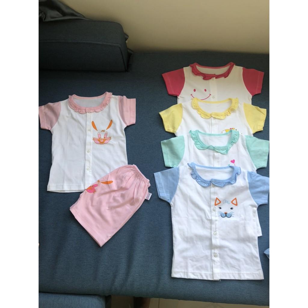 Đồ bộ ngắn tay cotton 100% bé gái từ 4 - 15 kg mặc nhà