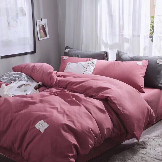 Bộ Vỏ Chăn Ga Gối Cotton Tici 100% - Màu Hồng