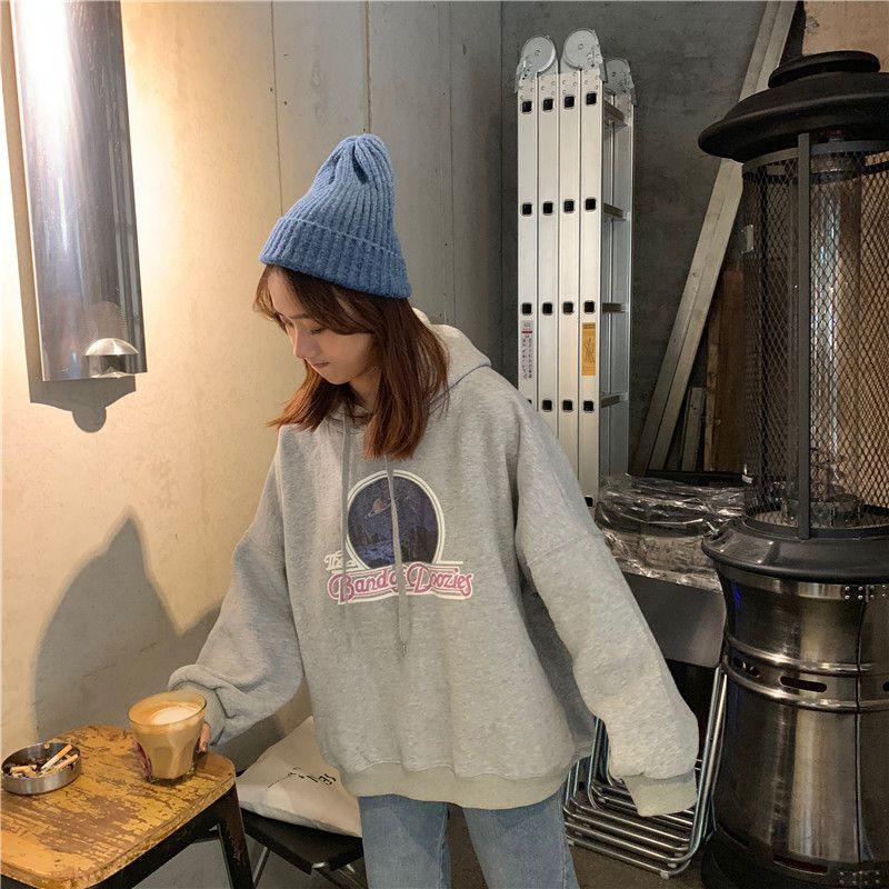 Áo hoodie mỏng dáng rộng dài tay in chữ