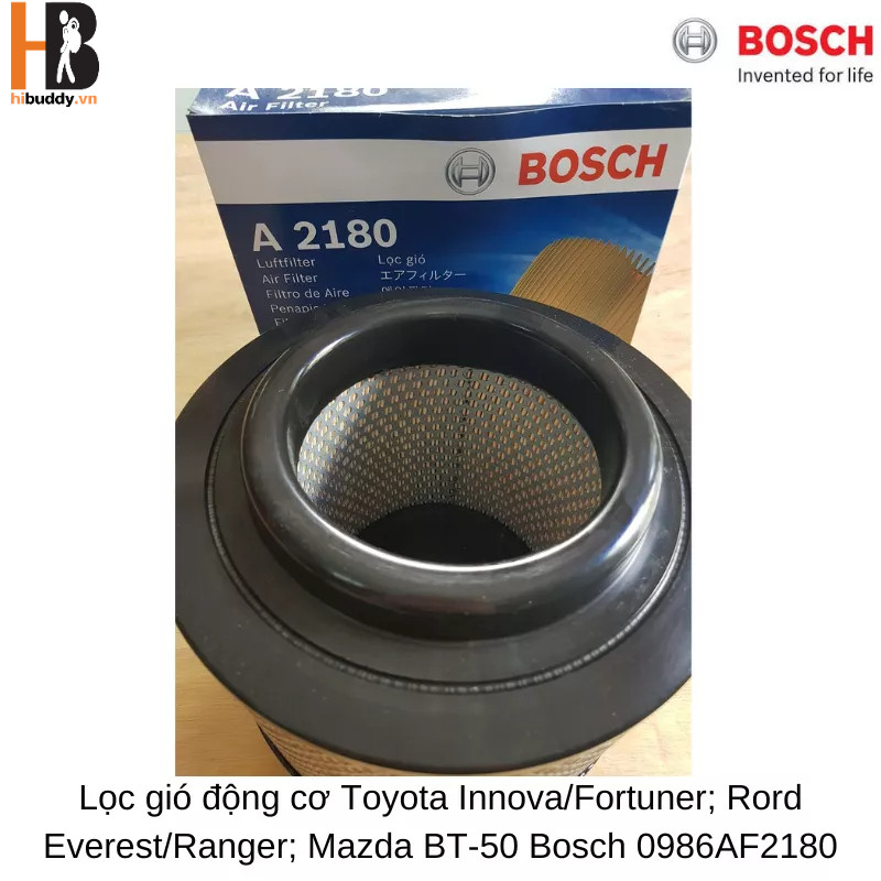 Lọc gió động cơ BOSCH A2180 Dành cho xe Toyota Innova / Fortuner; Rord Everest / Ranger, Mazda BT-50