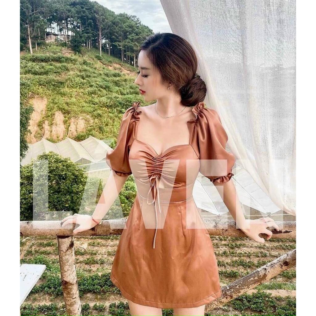 Đầm body cổ vuông tay phồng rút dây ngực sexy sang chảnh