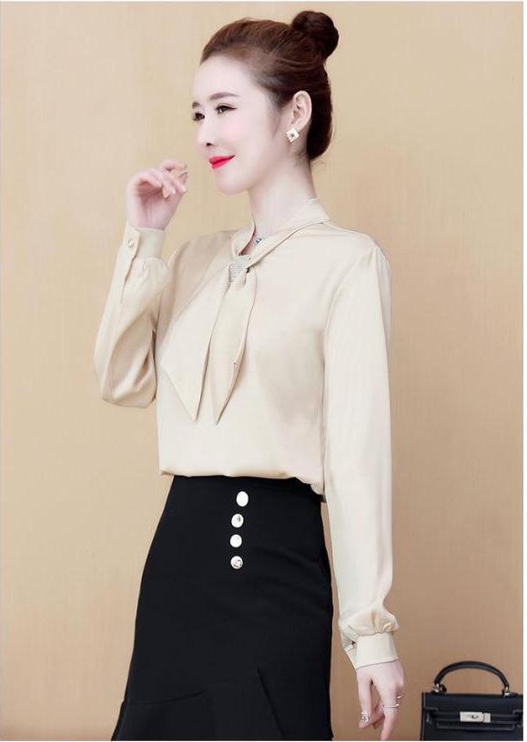 Áo sơ mi công sở phối nơ cổ kèm phụ kiện - SB2001