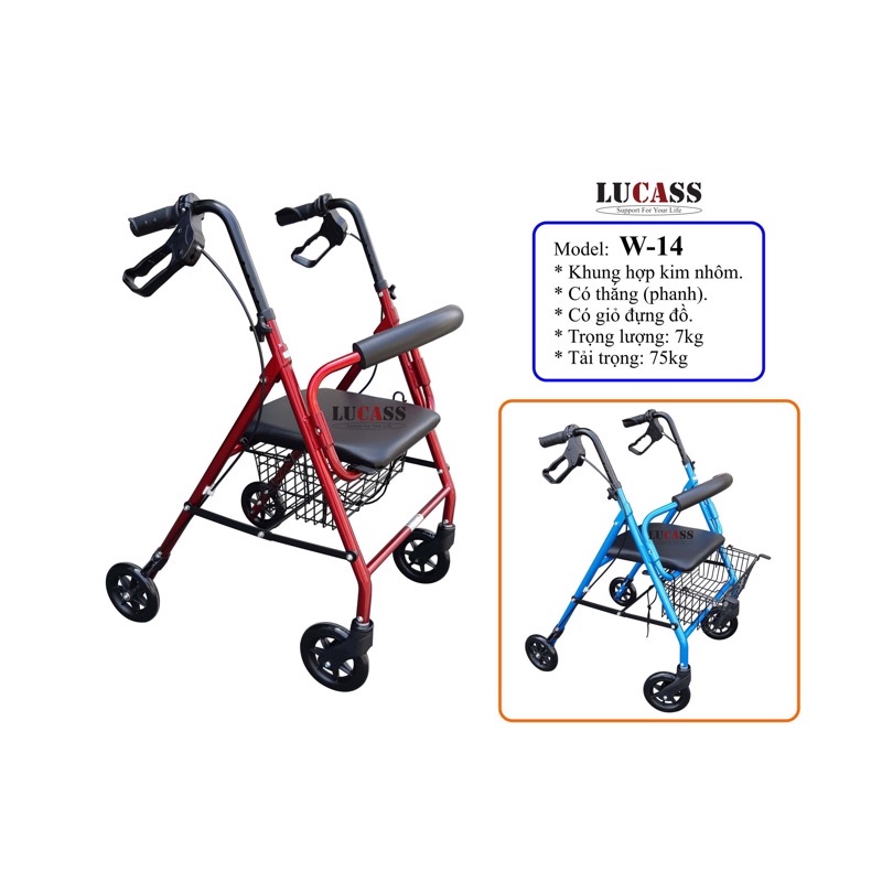 Khung tập đi có ghế ngồi có phanh giỏ đựng đồ LUCASS W14