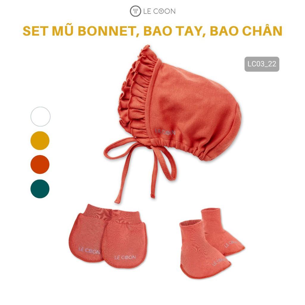 LE COON- Set phụ kiện gồm Mũ bèo ( Bonnet) bao tay bao chân le coon 100% cotton cho bé