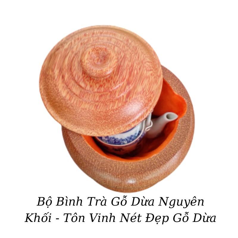 Bộ Giữ Ấm Bình Trà Gỗ Dừa Nguyên Khối Chân Đế Liền Sang Trọng- Tôn Vinh Nét Đẹp Gỗ Dừa - Bình Trà 700 - 800ml