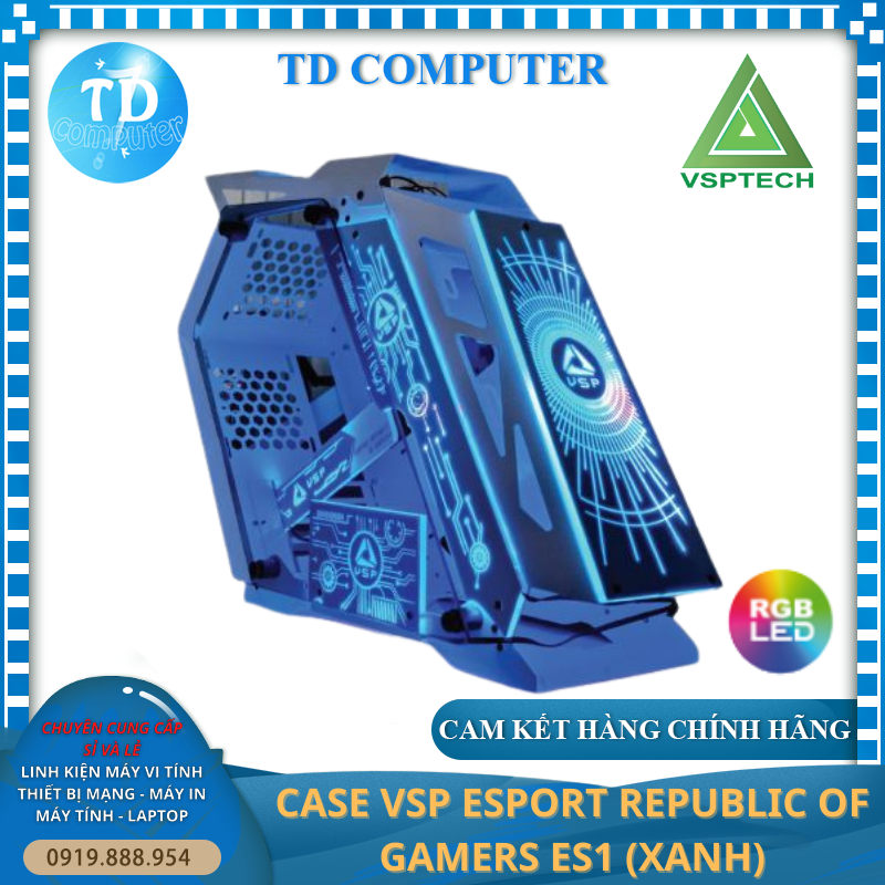 Vỏ máy tính Case VSP ES1 [XANH] (M-ATX, Mini-ITX) Kính cường Lực (không Fan) - Hàng chính hãng TECH VISION phân phối