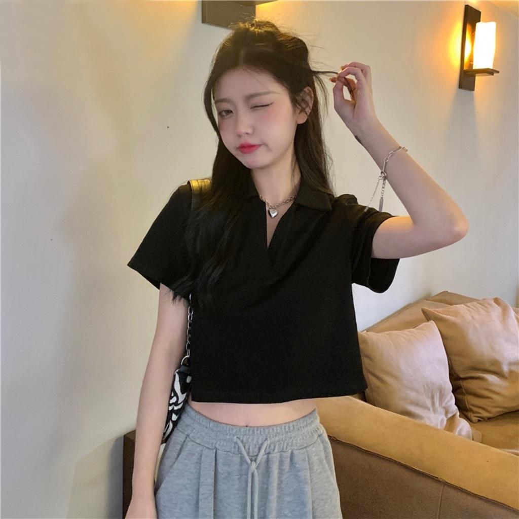 Áo croptop nữ ,Áo croptop, tay ngắn có cổ kiểu polo thời trang đẹp form rộng sexy cá tính thể thao màu trắng đen ACN002