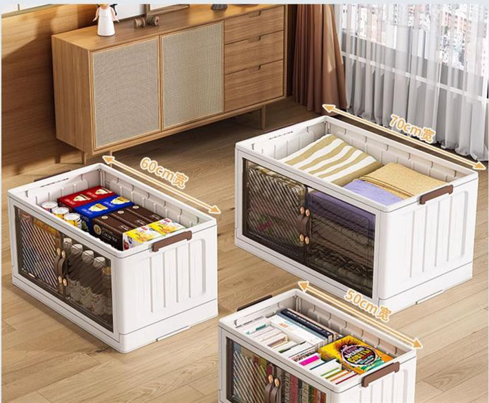 (4/5 Tầng) Tủ Nhựa Gấp Gọn Ngang 60cm, Tủ Đựng Quần Áo Đa Năng Lắp Ghép, Để Đồ Tiện Dụng, Nhựa Nguyên Sinh, Có Bánh Xe
