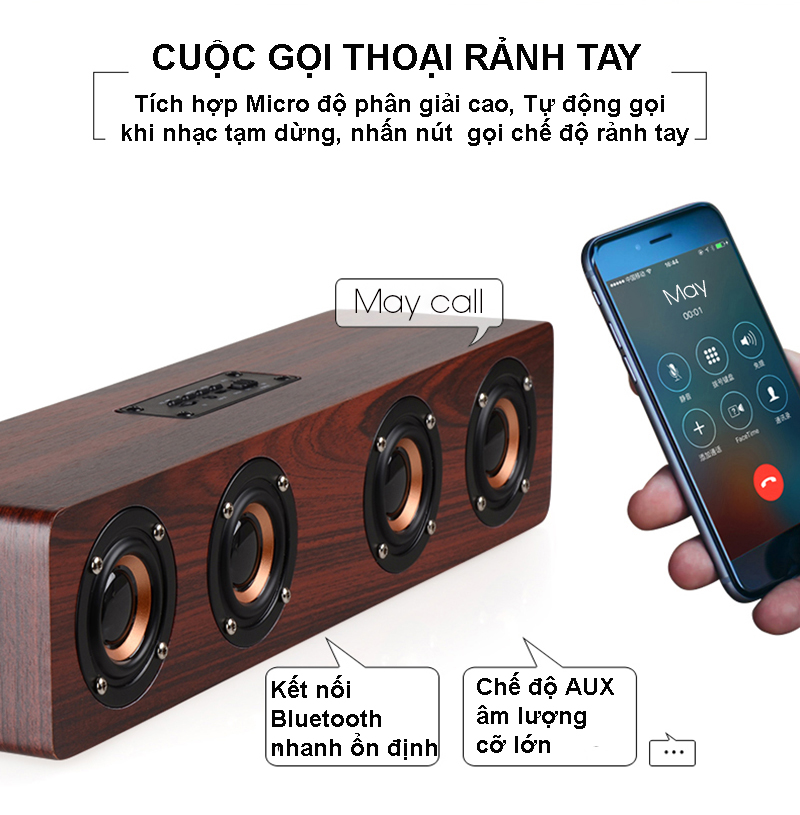 Loa gỗ Bluetooth W8 Hifi 12W Loa siêu trầm không dây Âm thanh nổi Chất liệu từ gỗ cao cấp, có 4 loa nghe nhạc cực hay  - Hàng Chính Hãng