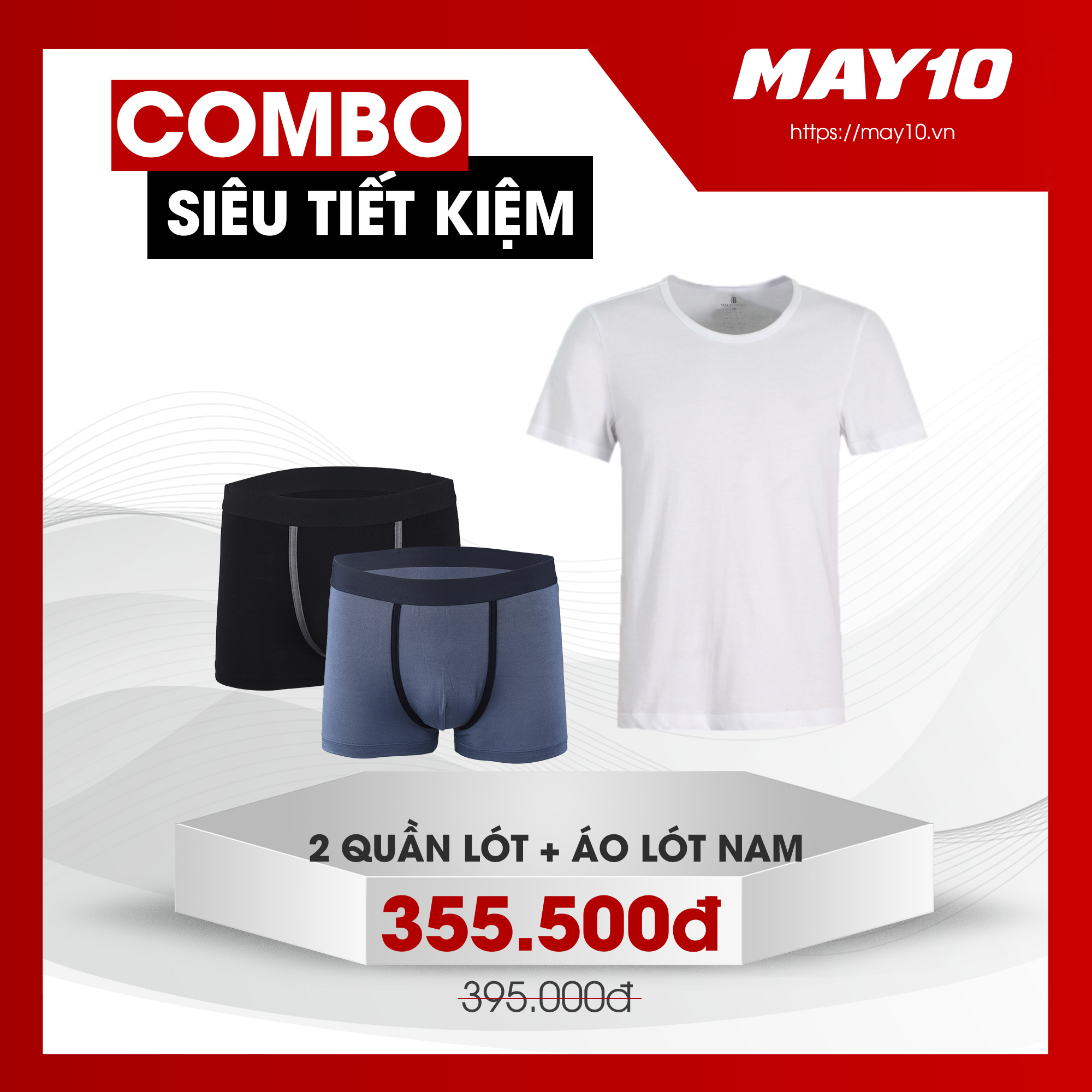 COMBO SIÊU TIẾT KIỆM 2 QUẦN LÓT NAM MAY 10 + ÁO LÓT CÓ TAY NAM MAY 10