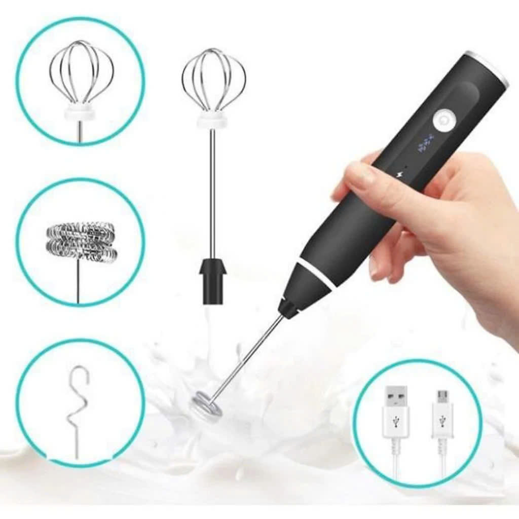 Máy Đánh Trứng, Đánh Sữa Và Tạo Bọt Cafe Cầm Tay Di Động 3 Tốc Độ Sử Dụng Pin Sạc Cao Cấp - Hàng Nhập Khẩu
