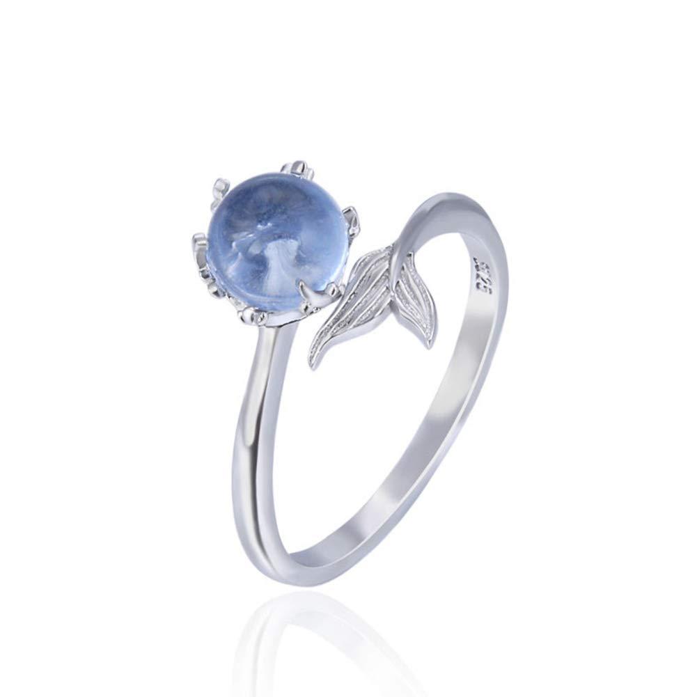 925 Đuôi nàng tiên cá vòng bạc Sterling với tinh thể tổng hợp màu xanh có thể điều chỉnh mở cho phụ nữ nữ xu hướng thời trang đồ trang trí bạc
