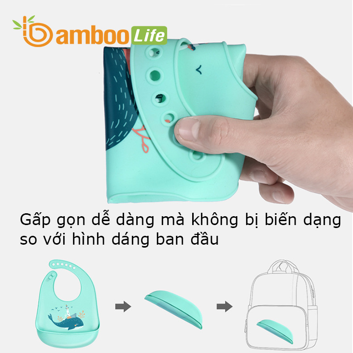 Yếm ăn dặm cho bé Bamboo Life BL068 hàng chính hãng Yếm ăn dặm silicon Yếm ăn dặm có máng chống bám bẩn Đồ dùng ăn dặm cho bé