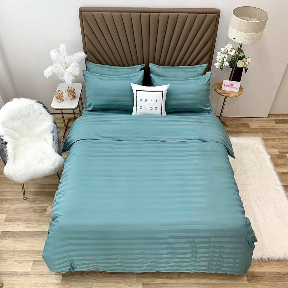 Bộ Chăn Ga Gối Cotton Họa Tiết Kẻ 3f Khách Sạn Cao Cấp Nhập Khẩu Nhiều Màu