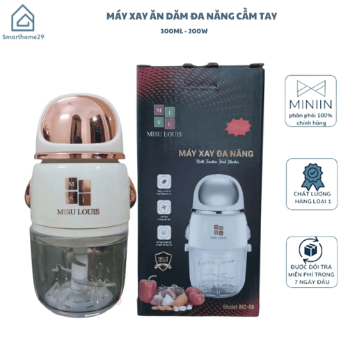 Máy Xay Thịt Đa Năng 300ml Misu Louis – Cối Thủy Tinh, 6 Lưỡi Dao Sắc, Công Suất 200W – Xay Thức Ăn Dặm, Rau Củ, Gia Vị, Tiện Dụng Tại Nhà- HÀNG CHÍNH HÃNG MINIIN