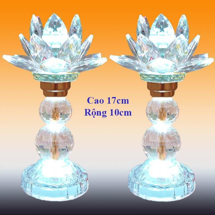 Đèn thờ đèn pha lê sáng đổi 7 màu_Đèn 2 cục bông sen cao 16cm