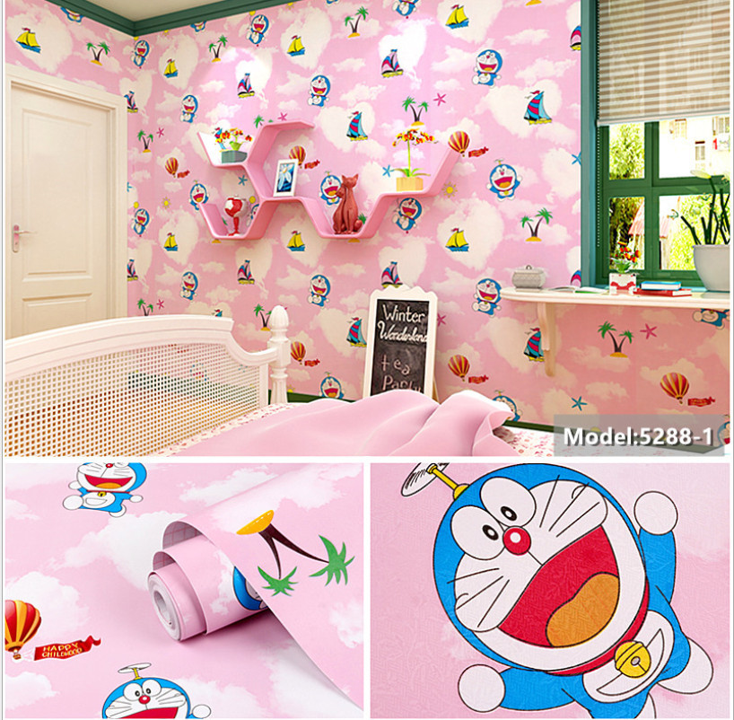 GIẤY DÁN TƯỜNG KHỔ 45CMX10M DOREMON BẦU TRỜI HỒNG