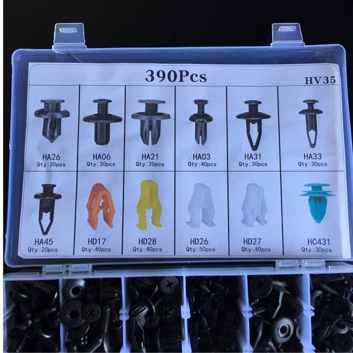 Hộp chốt nhựa, vít nhựa ô tô thập cẩm các loại 390 chi tiết
