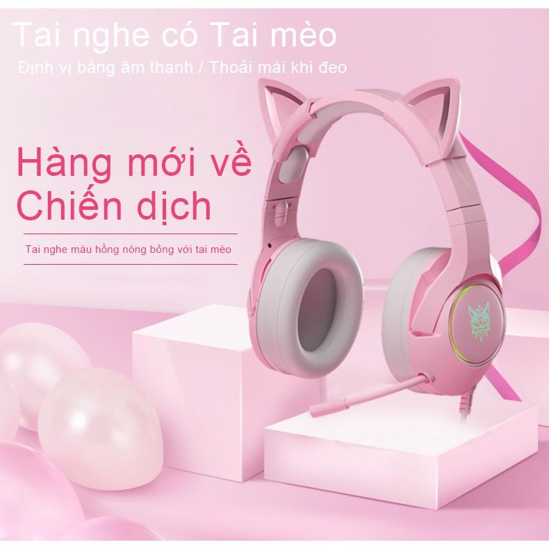 ONIKUMA K9 HồngTai nghe tai mèo dễ thương có mic tai nghe chụp tai chơi game thương có mic chống ồn Tai tai nghe mèo