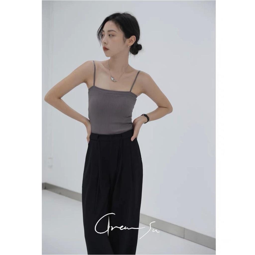 M182. Áo 2 dây thun gân dáng dài sẵn đệm ngực, áo kiểu nữ đẹp sang chảnh mặc trong vest cá tính