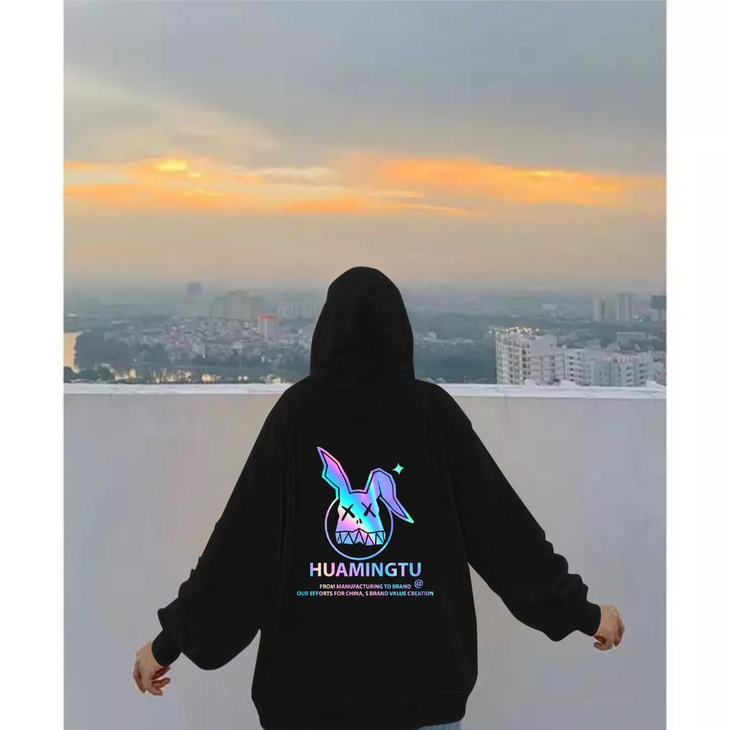 Áo hoodie Unisex dạ quang - Áo khoác nỉ phản quang họa tiết Thỏ Huamingtu in cao cấp