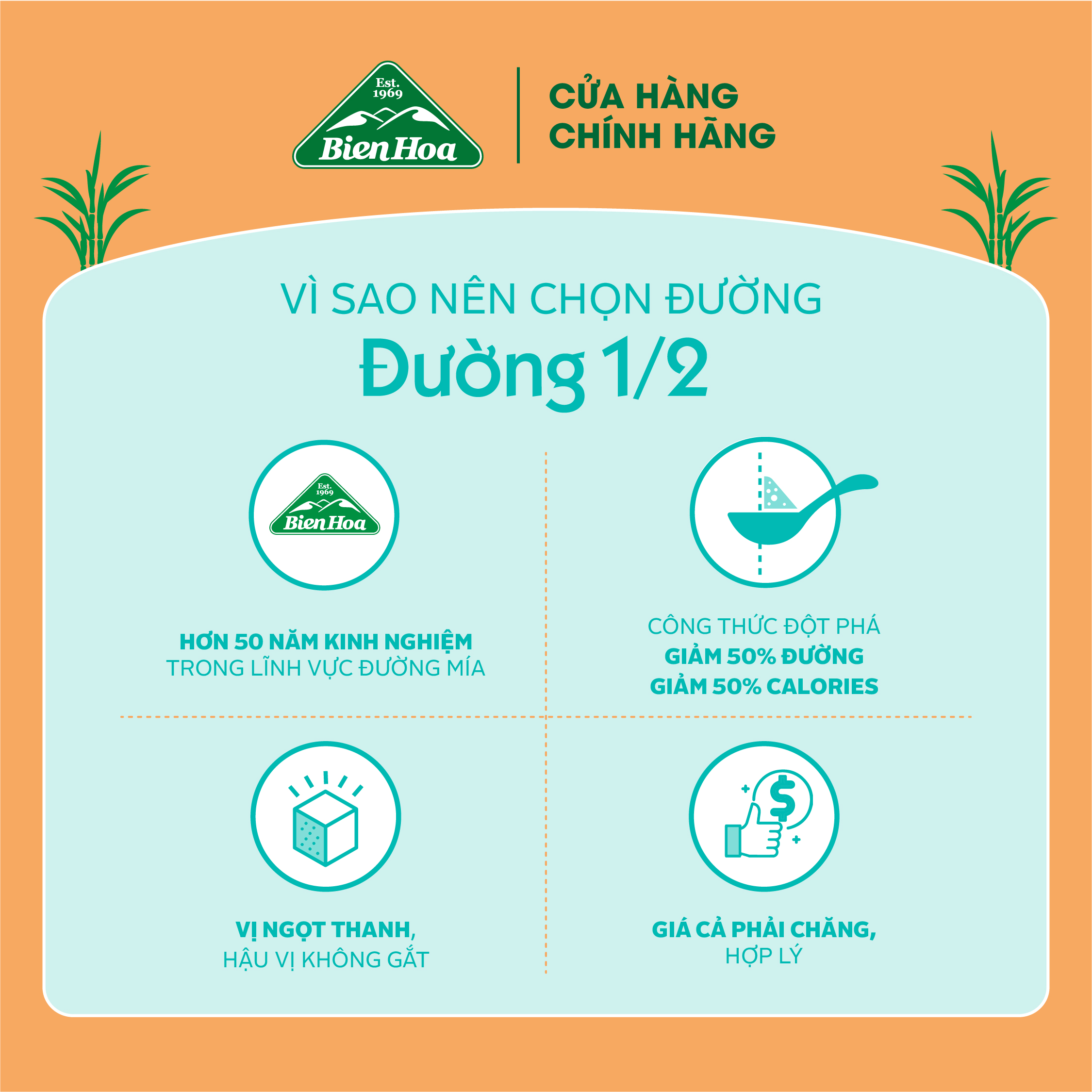 Combo 2 túi Đường 1/2 Giảm 50% Calo Biên Hòa 500gr/túi