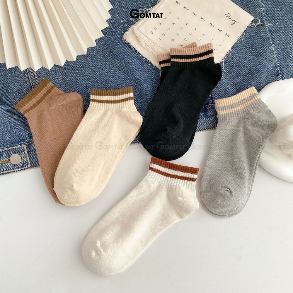 Set 5 đôi tất vớ nữ cổ ngắn GOMTAT, chất liệu cotton mềm mịn thoáng mát, êm chân - CB095