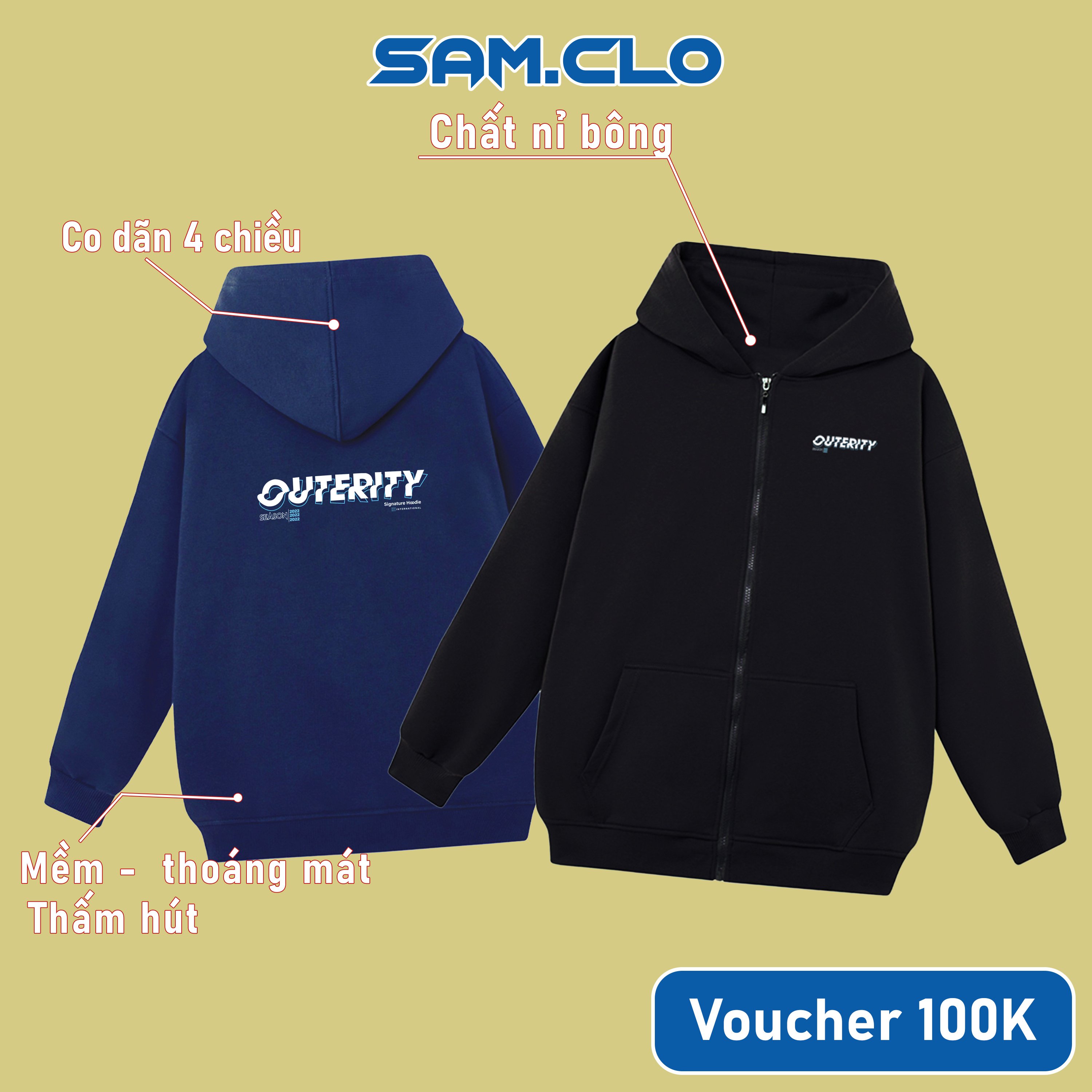 Áo khoác Hoodie Zip nam nữ SAM CLO có khóa kéo chất tay dài thu đông form rộng ZIP OUTERITY SIGNATURE