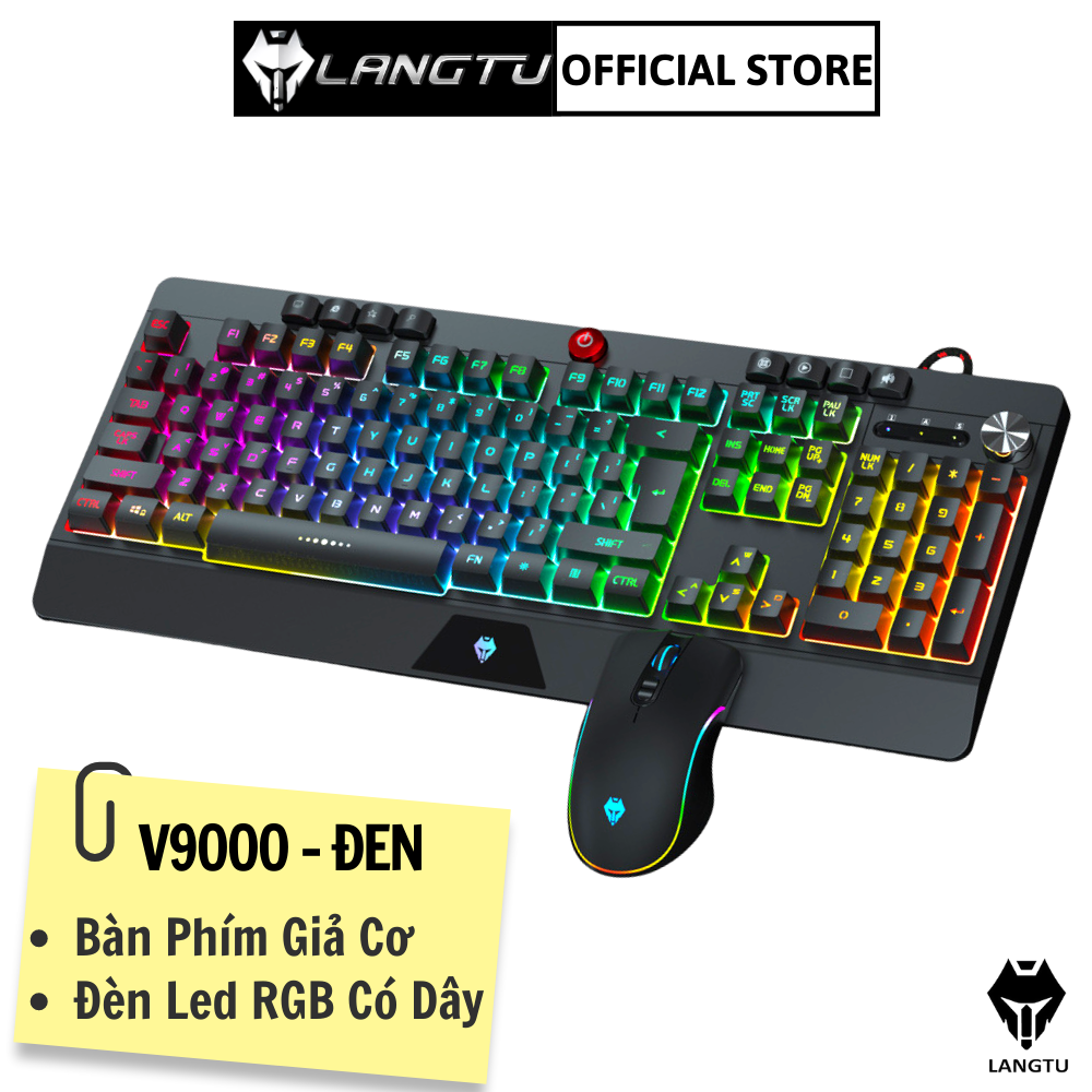 Bàn Phím Giả Cơ Gaming Kèm Chuột V9000 LANGTU Có Dây Đèn Led Hàng Chính Hãng